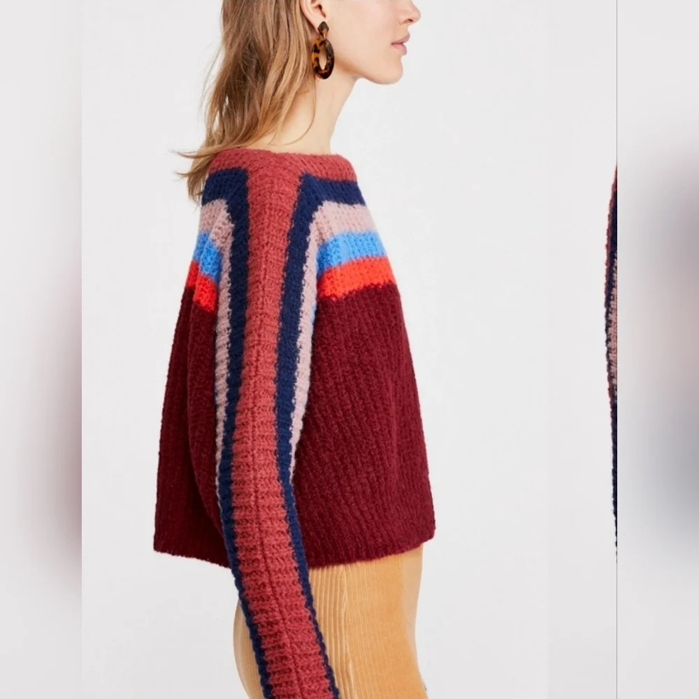 Free People New See the Rainbow Alpaca Striped Sweater Size XS Boho Scandi